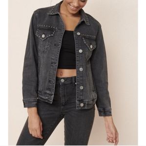 GARAGE 98% COTTON Grey Washed Denim Jacket Studded With Pockets EUC